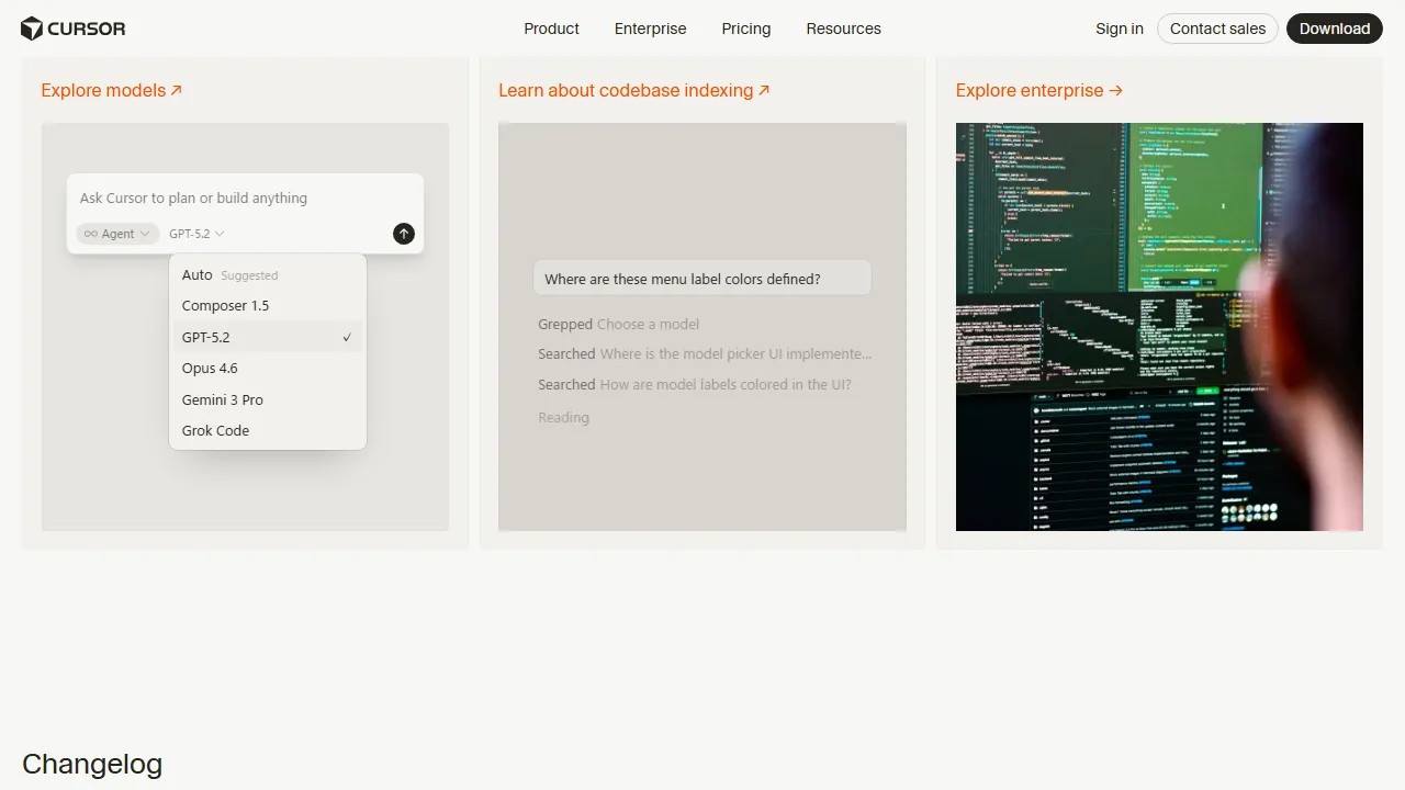Capture d'écran de l'interface de Cursor montrant le tableau de bord principal