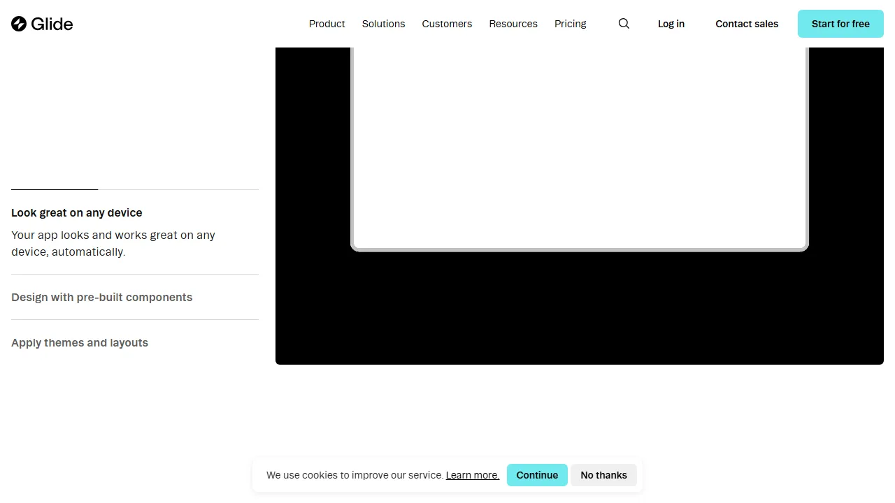 Capture d'écran de l'interface de Glide montrant le tableau de bord principal