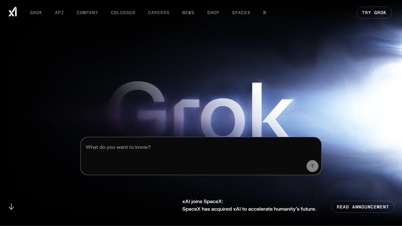 Capture d'écran de l'interface de Grok montrant le tableau de bord principal