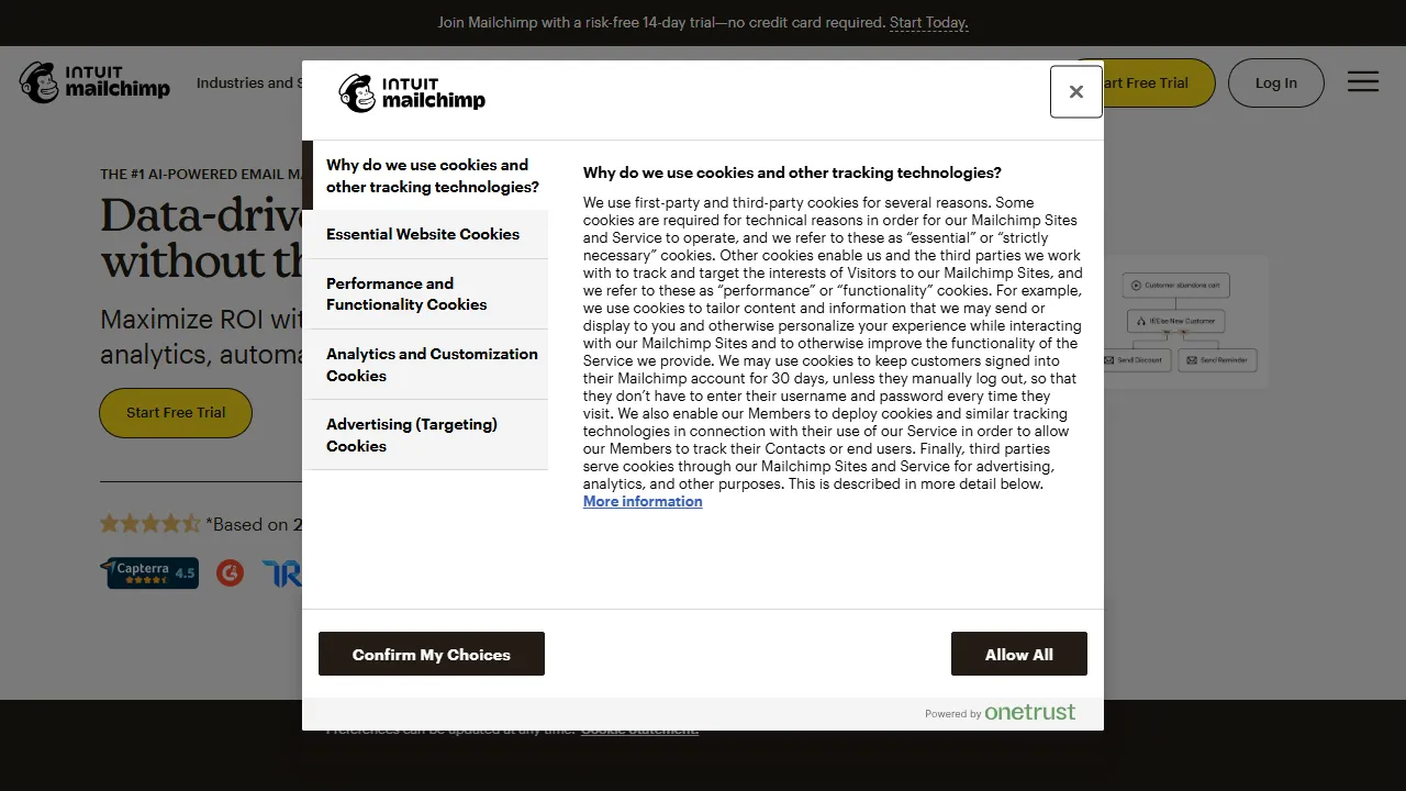 Capture d'écran de l'interface de Mailchimp AI montrant le tableau de bord principal