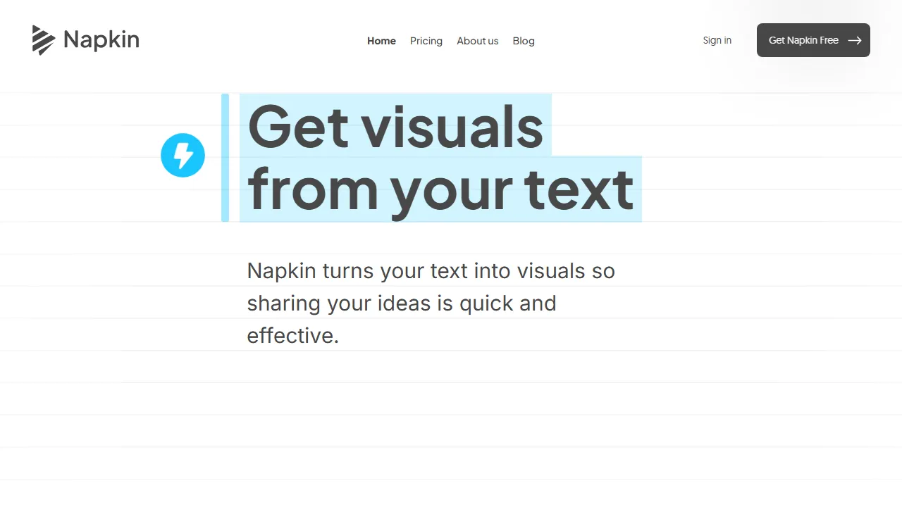 Capture d'écran de l'interface de Napkin AI montrant le tableau de bord principal