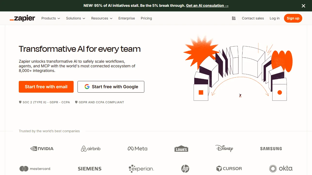 Capture d'écran de l'interface de Zapier AI montrant le tableau de bord principal